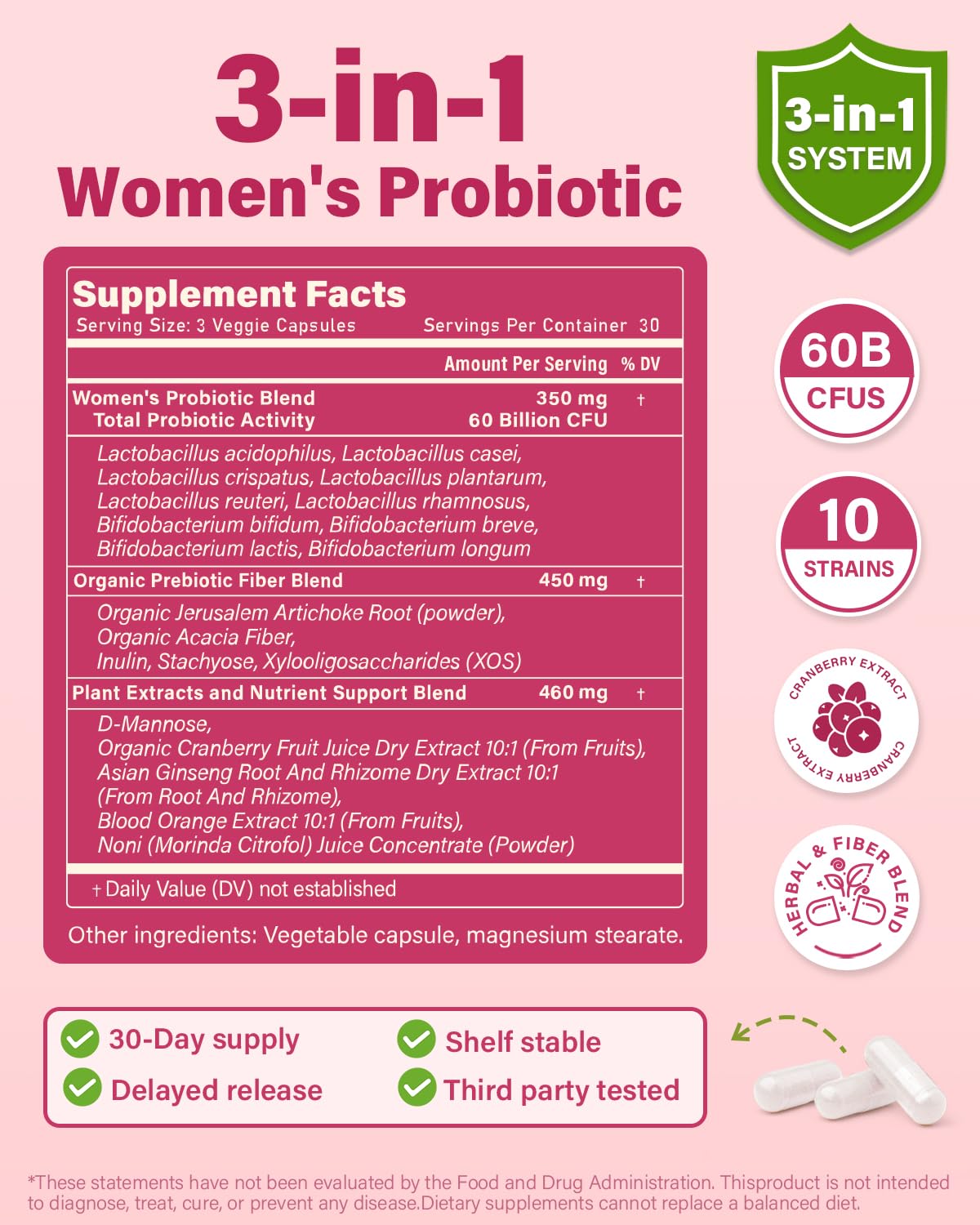 Anven Health Probiotics vegan, non-GMO formula for daily feminine wellness