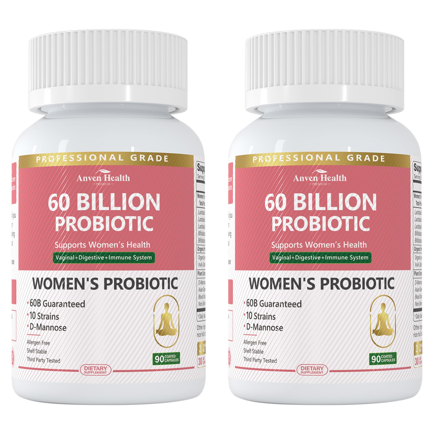 Anven Health Probiotics for Women bottle shows daily balance support for gut and urinary health.