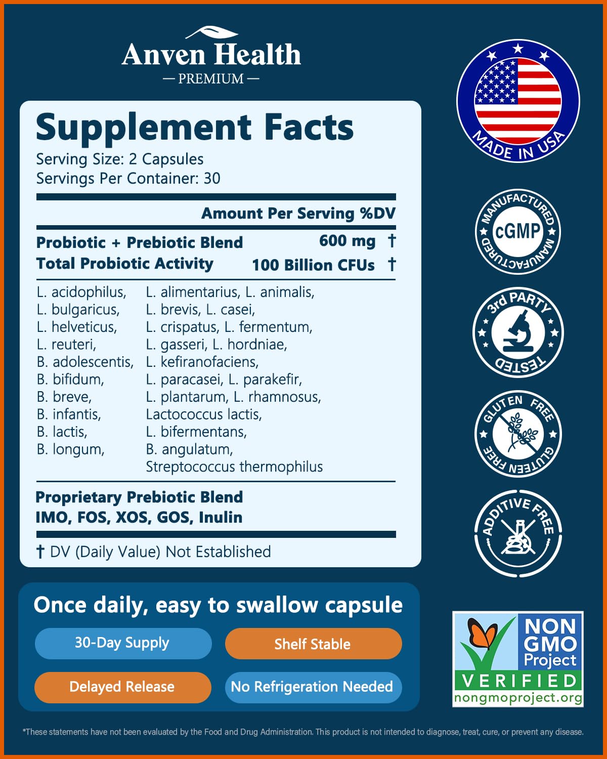 Anven Health Vegan Probiotic indicates a dairy-free, plant-based option