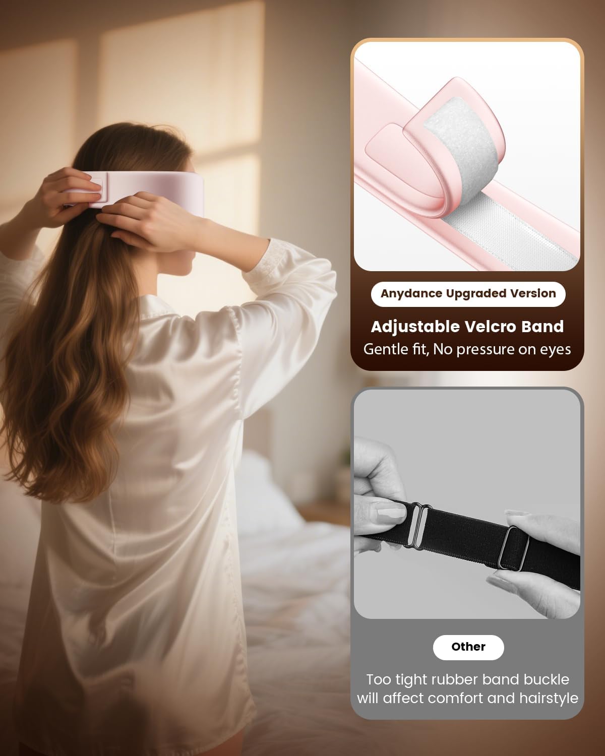 Anydance eye mask with temperature settings enabling customizable soothing heat