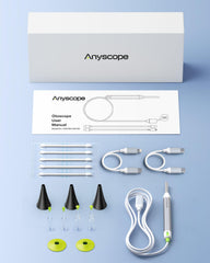 Ear wax removal tools shown with AnyScope HD Otoscope for safe cleaning