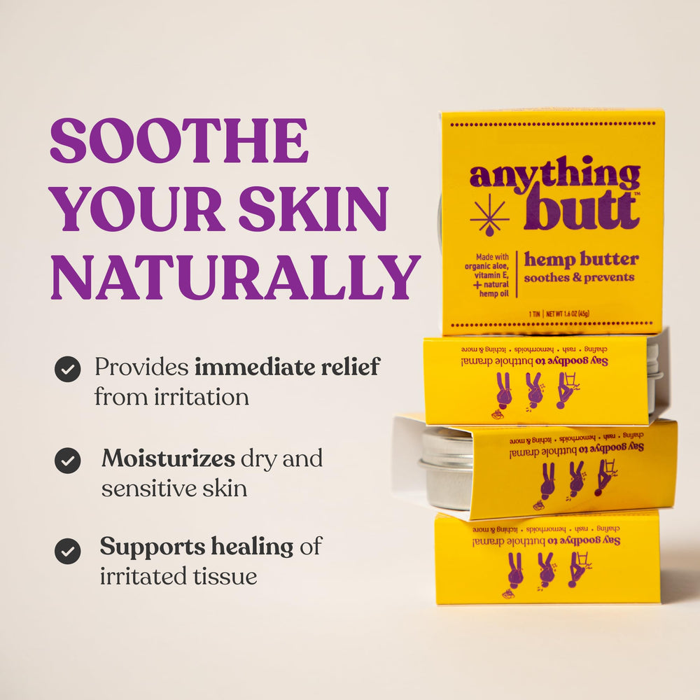 Anything Butt coconut oil nourishing pump bottle supports smooth, hydrated skin.