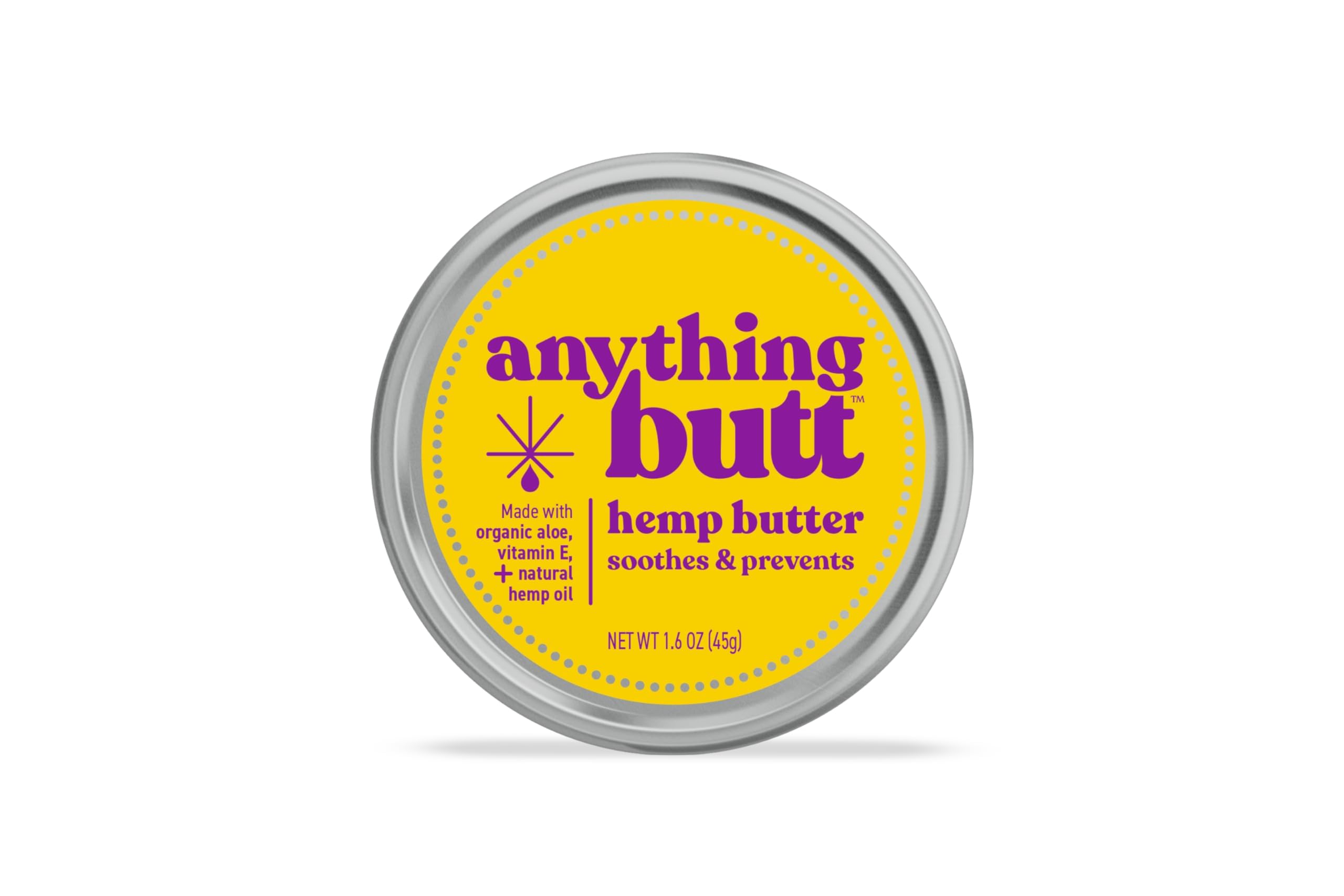 Anything Butt hemorrhoid cream jar shows natural, soothing formula for irritation relief.