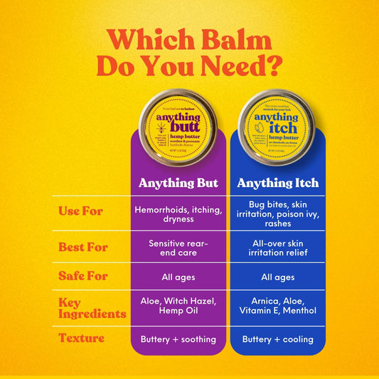 Anything Butt Herbal Balm ingredients closeup highlighting Arnica, Aloe, and Vitamin E.