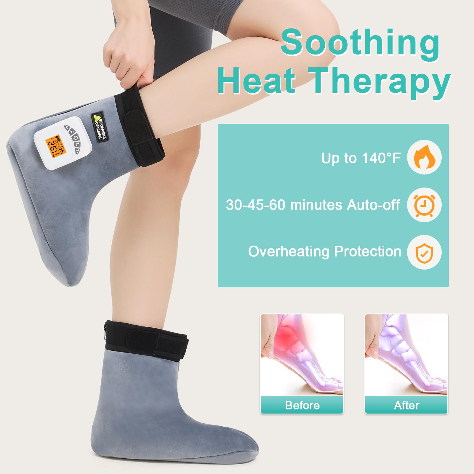 AOBOCO feet warmers have a soft cover for gentle contact and even heat.