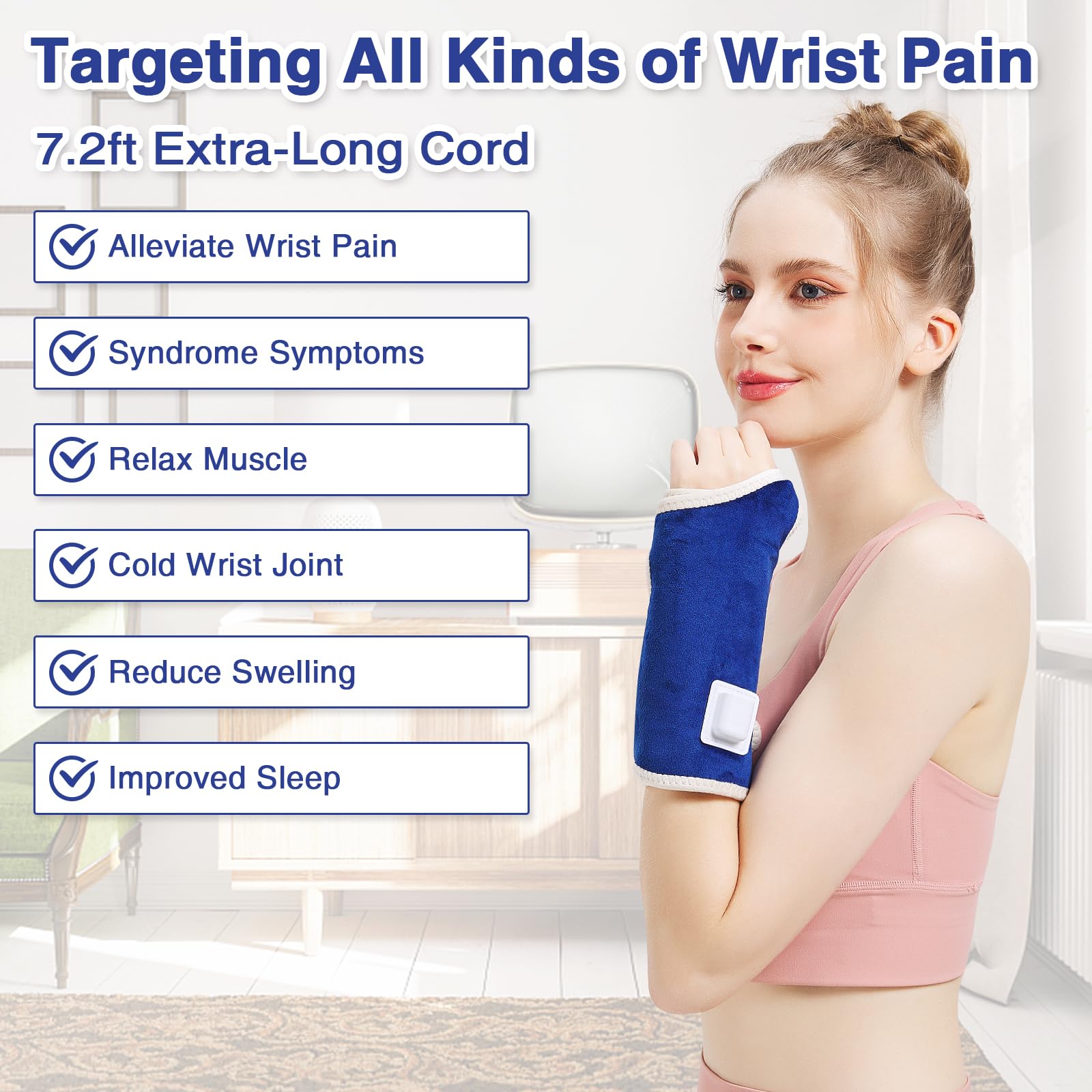 AOBOCO wrist heating pad wrap soft plush fabric for comfortable warmth.