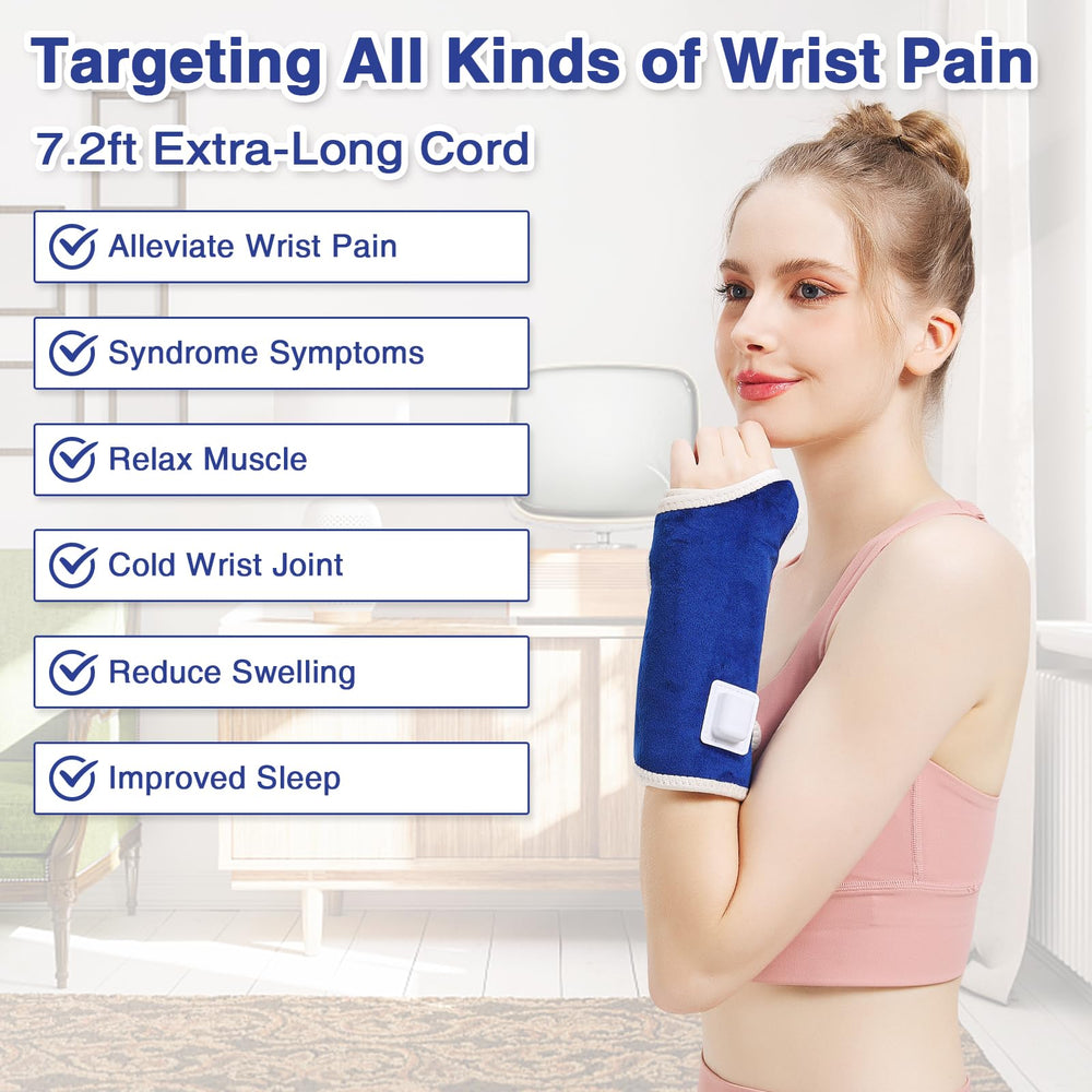 AOBOCO wrist heating pad wrap soft plush fabric for comfortable warmth.