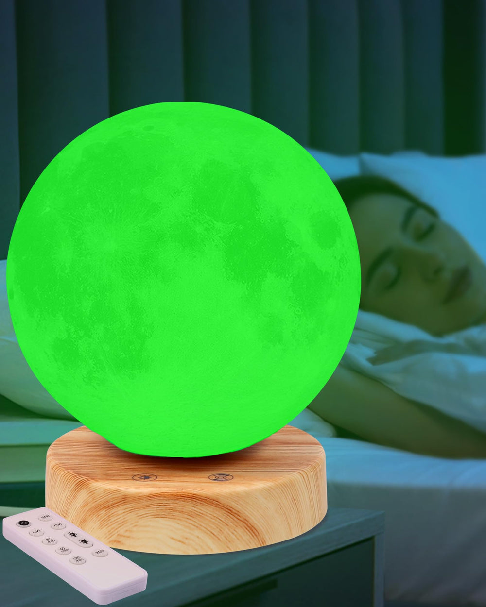 Aoife green light therapy lamp front view showing 520nm glow for calm ambiance