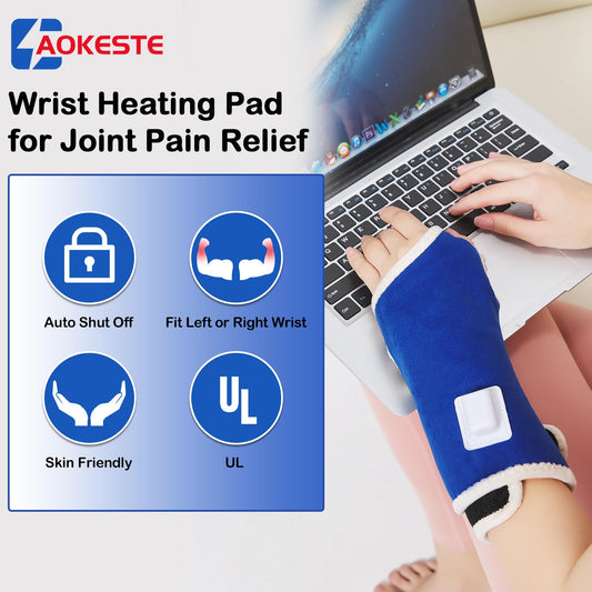 AOKESTE wrist heating pad showing adjustable temperature control for personalized comfort.