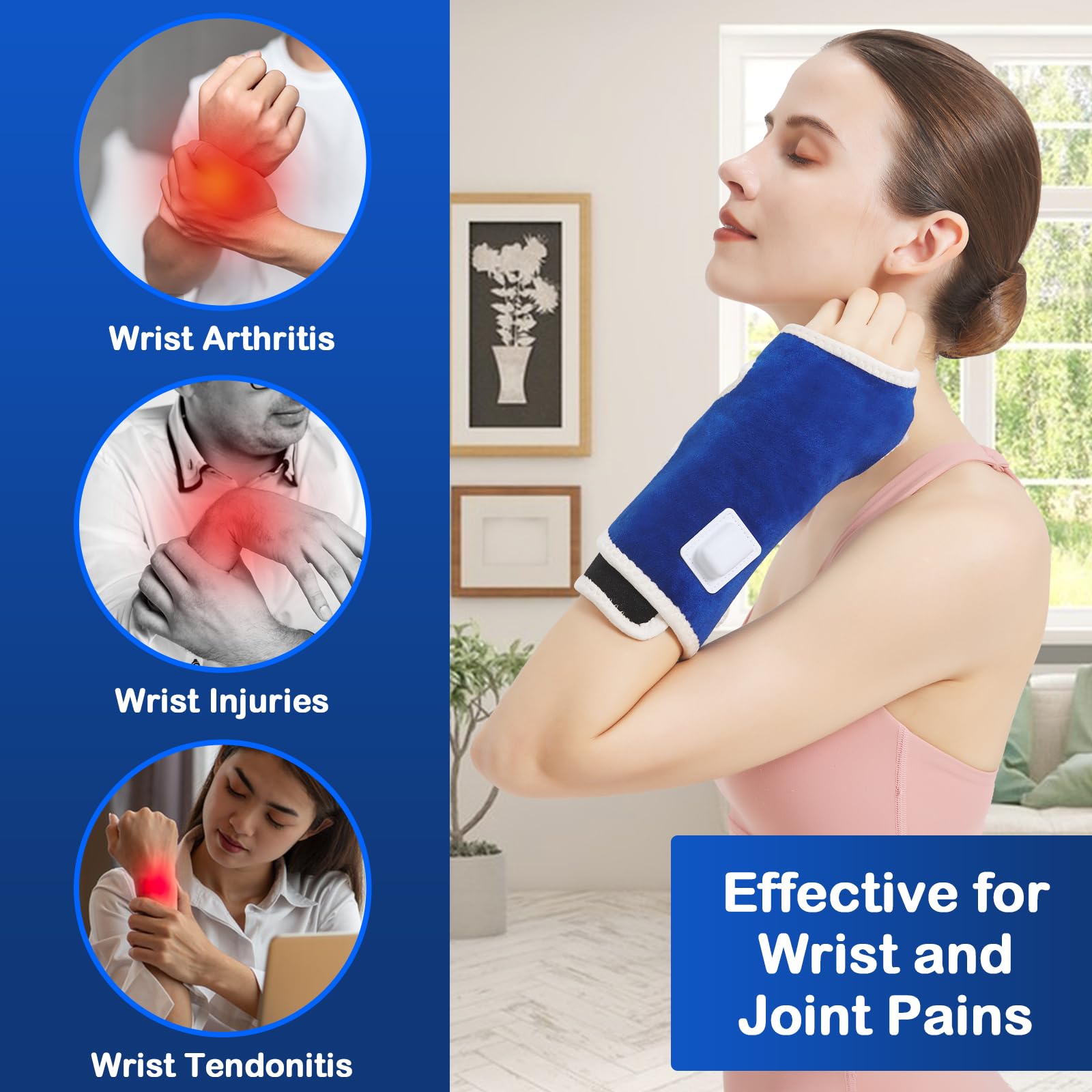 AOKESTE heated wrist brace highlights auto shut-off for safe use and energy savings.