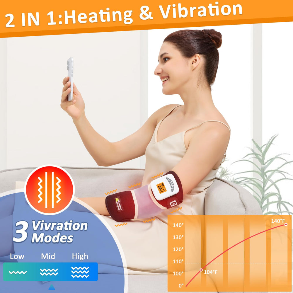Temperature-controlled elbow pad allows precise heat from 104 to 140°F for comfort