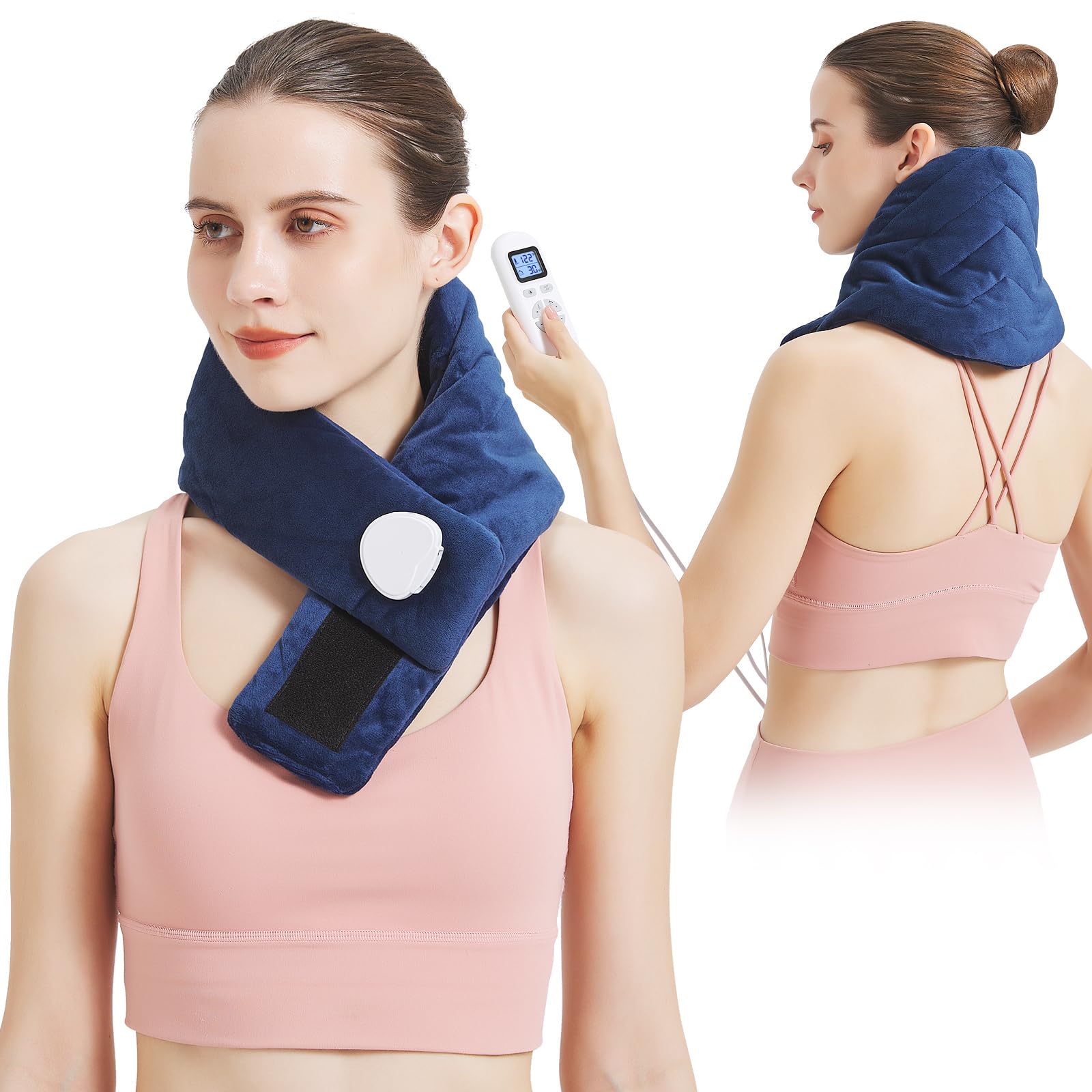 AOKESTE neck heating pad wrapped around the neck with soothing warmth.
