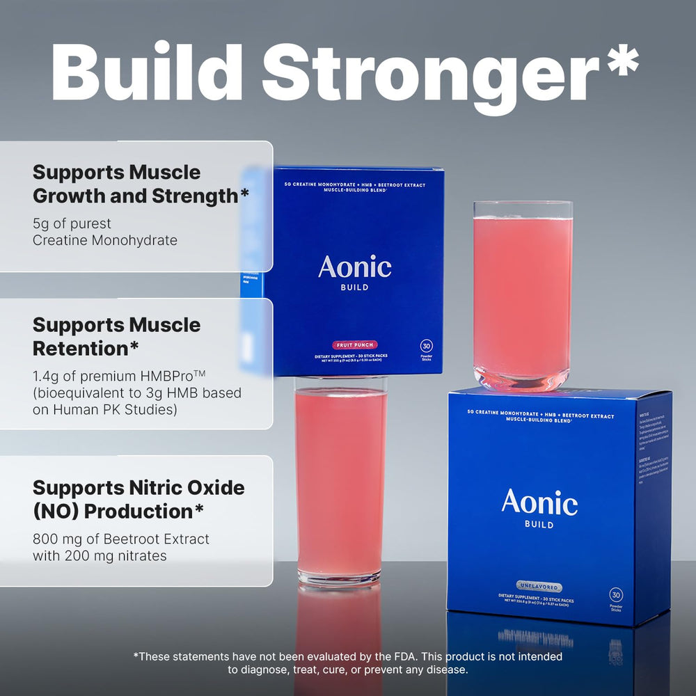 AONIC Build convenient pre or post-workout stick pack.