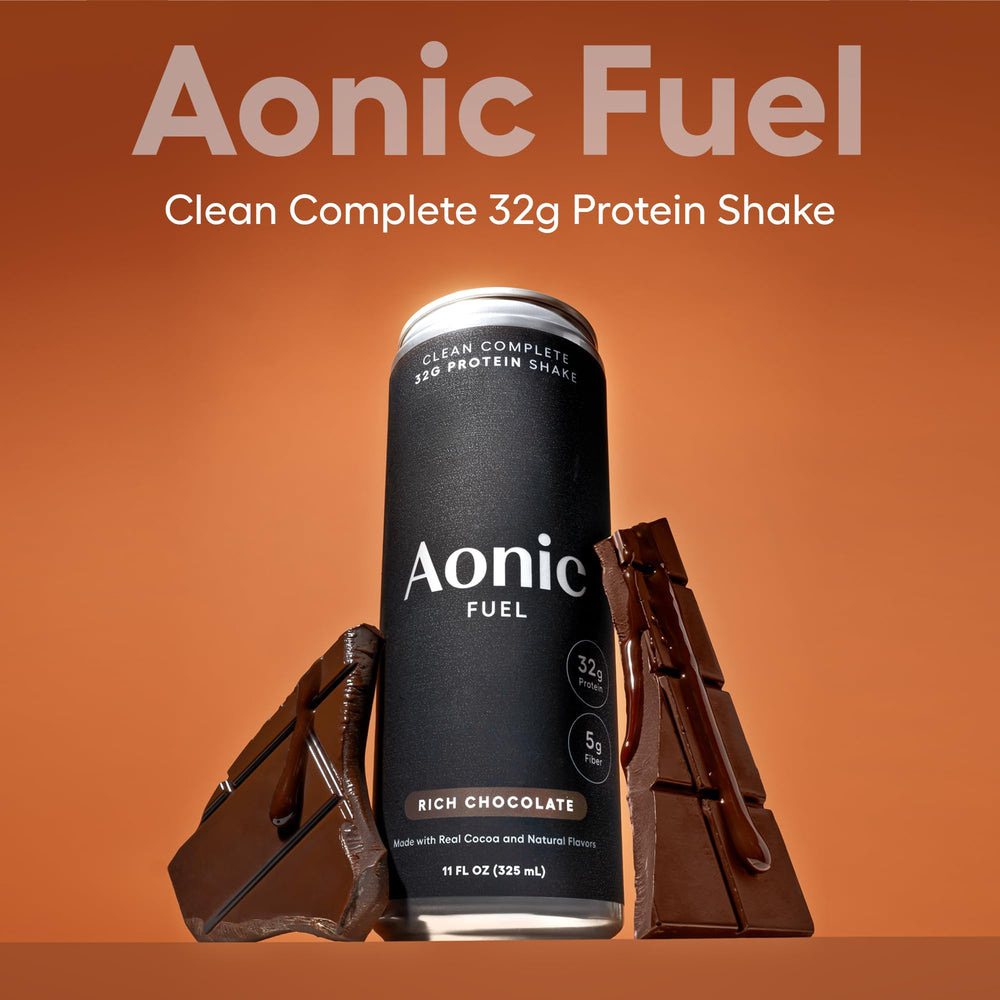 Aonic Fuel nutrition panel close-up displaying 32g protein and 5g fiber per serving