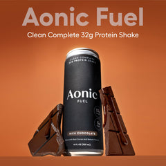 Aonic Fuel nutrition panel close-up displaying 32g protein and 5g fiber per serving