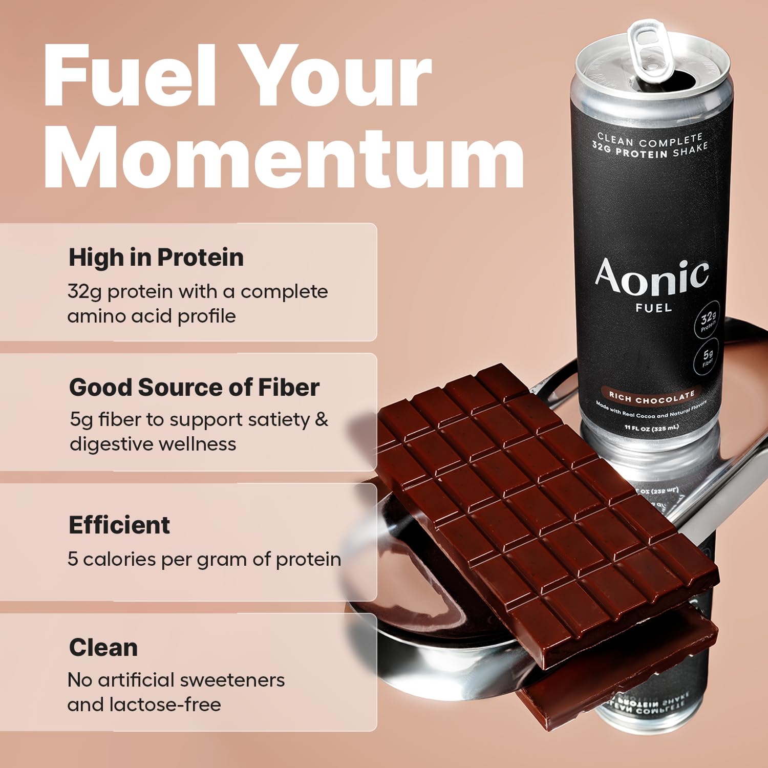 Aonic Fuel rich chocolate shake glass highlighting creamy texture and real cocoa flavor