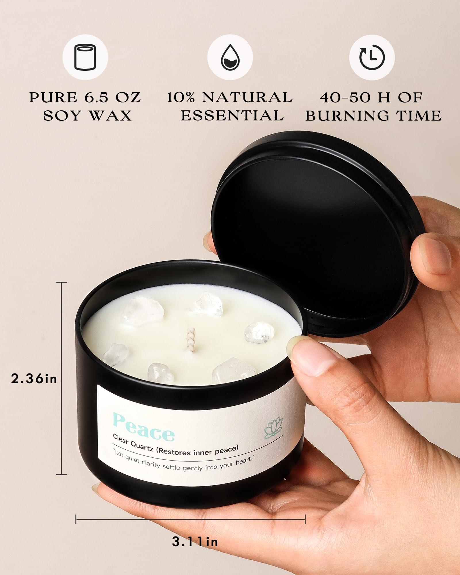 AOOVOO Crystal Calm Candles Tranquility crystal with lavender inspires emotional balance.