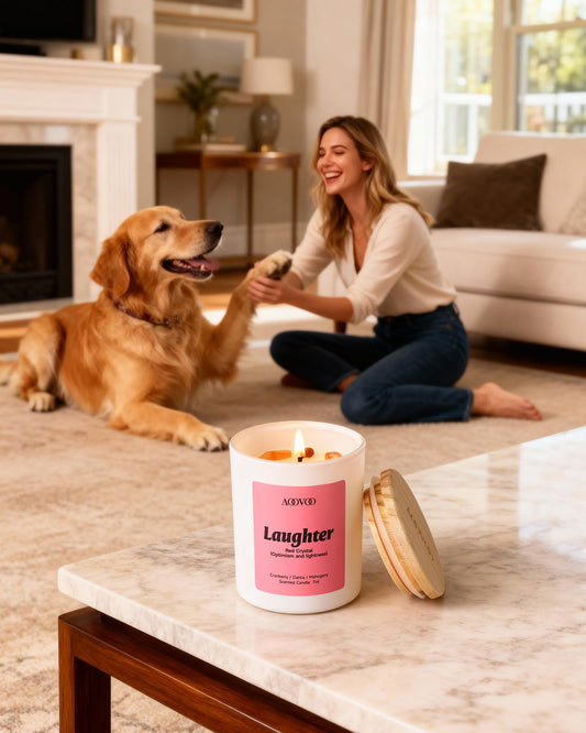 AOOVOO Energy Candles Laughter Red Crystal with cranberry aroma for a cozy, vibrant space.