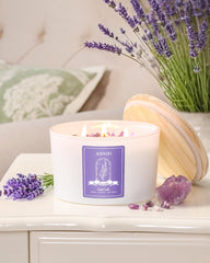Room setting with soft lavender glow from AOOVOO candle