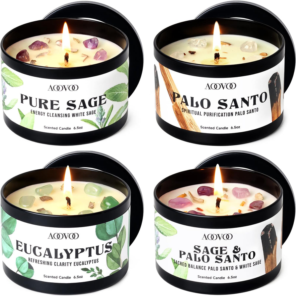 AOOVOO Sage Candle with crystal decoration promotes calm space mindfulness