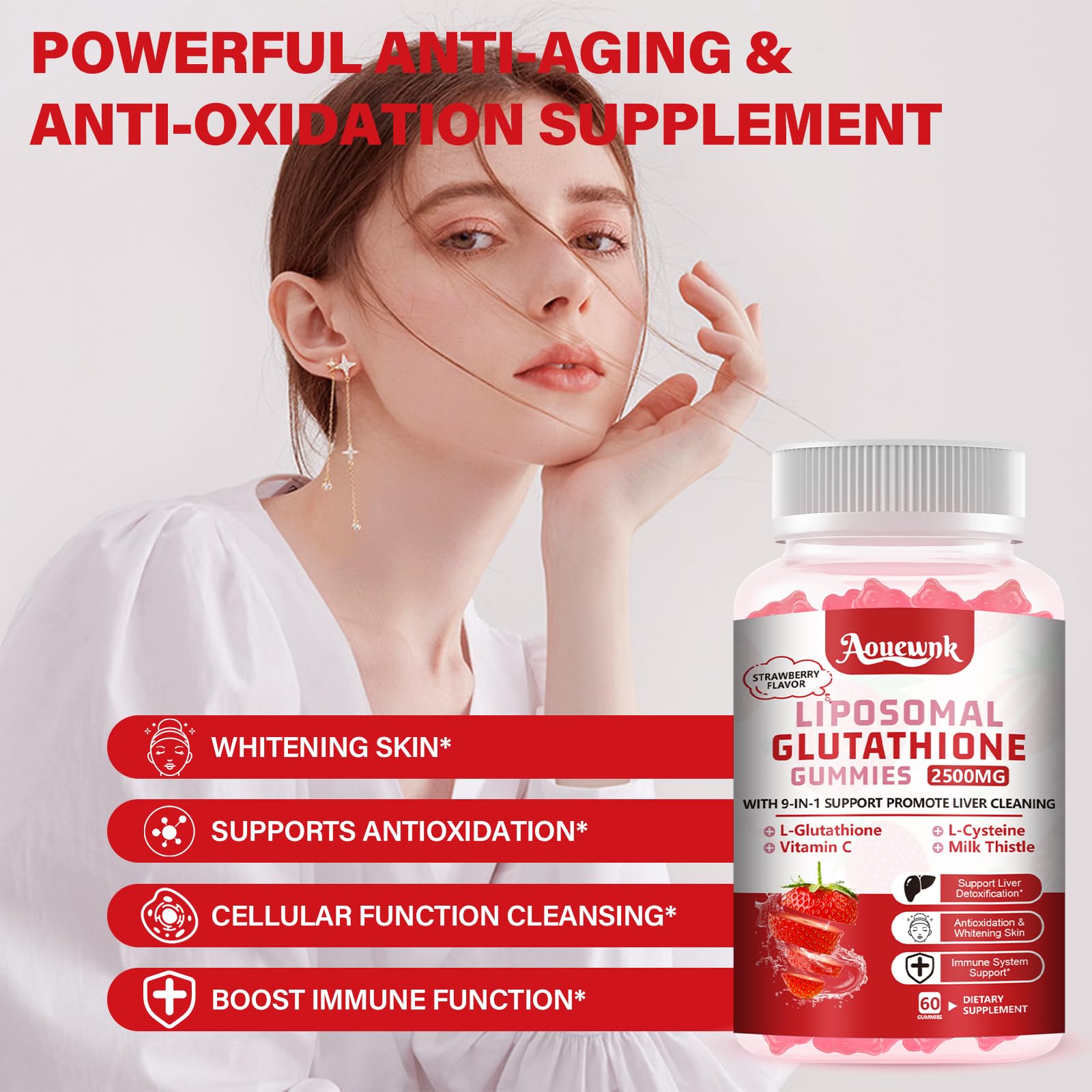 Aouewnk gummies featuring milk thistle and key ingredients for antioxidant synergy.