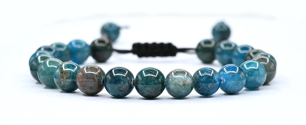 Apatite bracelet on wrist emphasizing stability and calm energy.