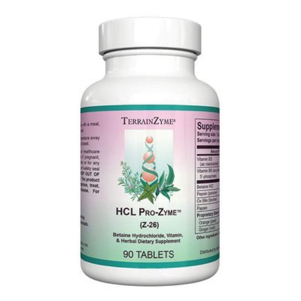 Apex Energetics HCL Pro-Zyme bottle for digestive support with betaine HCl and herbs.