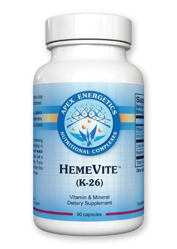 Apex Energetics HemeVite K-26 bottle close-up for daily routine support.