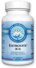 Apex Energetics K-5 Estrovite capsules support balanced estrogen metabolism for daily wellness.