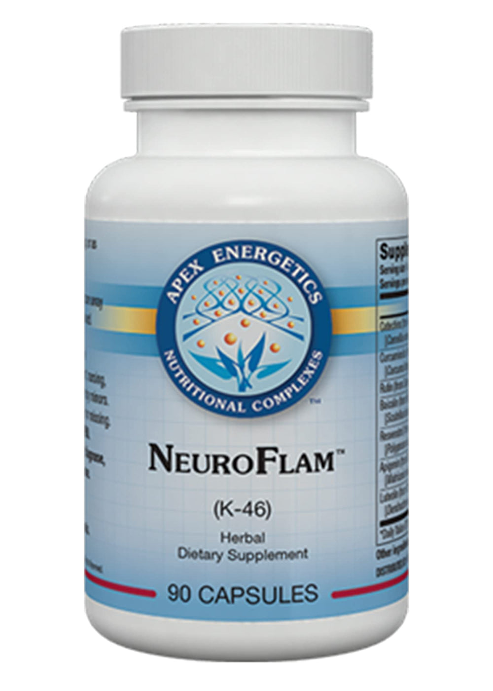 Apex Energetics NeuroFlam bottle cap close-up highlighting secure packaging.