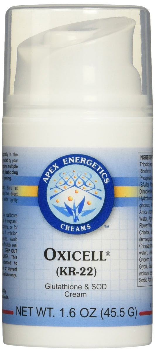 Apex Energetics Oxicell cream jar close-up showcasing topical antioxidant formula