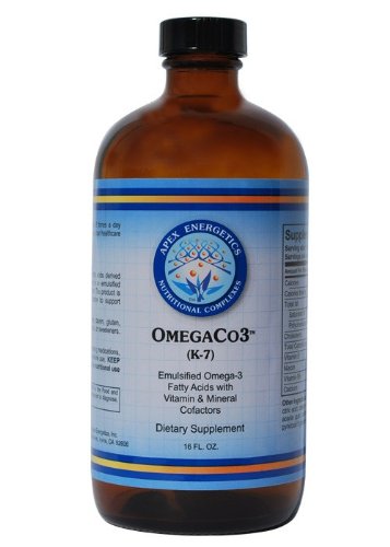 Apex Energetics OmegaCo3 (K7) bottle and label highlights potency and dosage guidance.