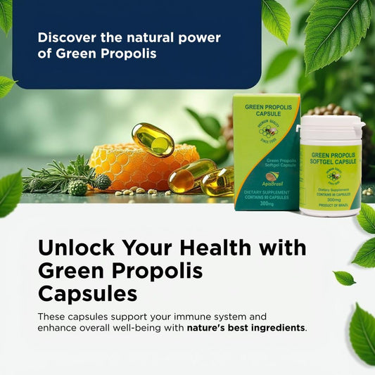 Close-up of ApisBrasil Green Propolis softgels for easy daily use