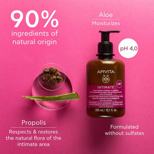 APIVITA Intimate Wash bottle on display highlights pH-balanced formula for daily comfort.