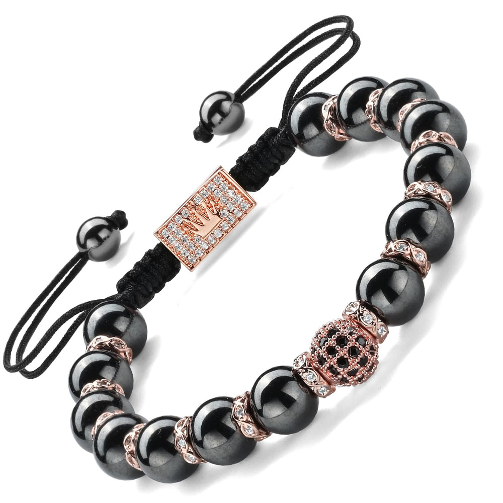 Apocalyptic-K hematite magnetic bracelet close-up with zirconia for daily wear.