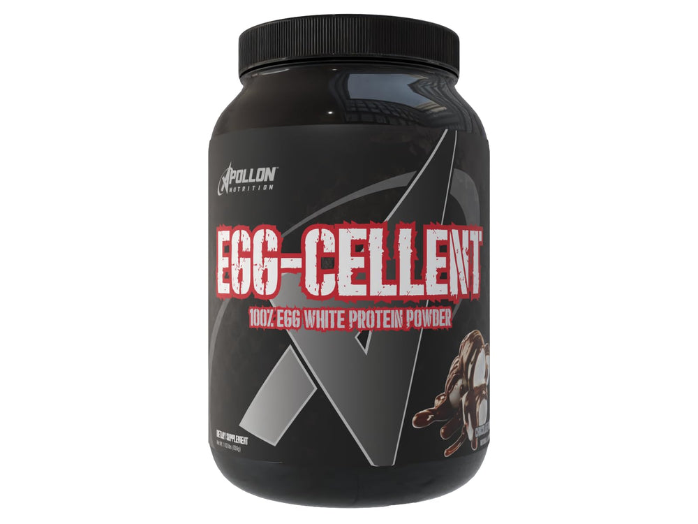 Apollon Nutrition Egg-Cellent bag of egg-white protein powder for high-protein workouts.