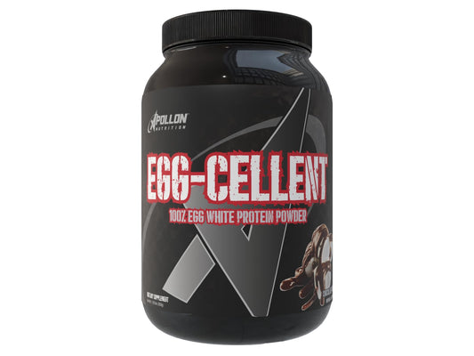 Apollon Nutrition Egg-Cellent bag of egg-white protein powder for high-protein workouts.