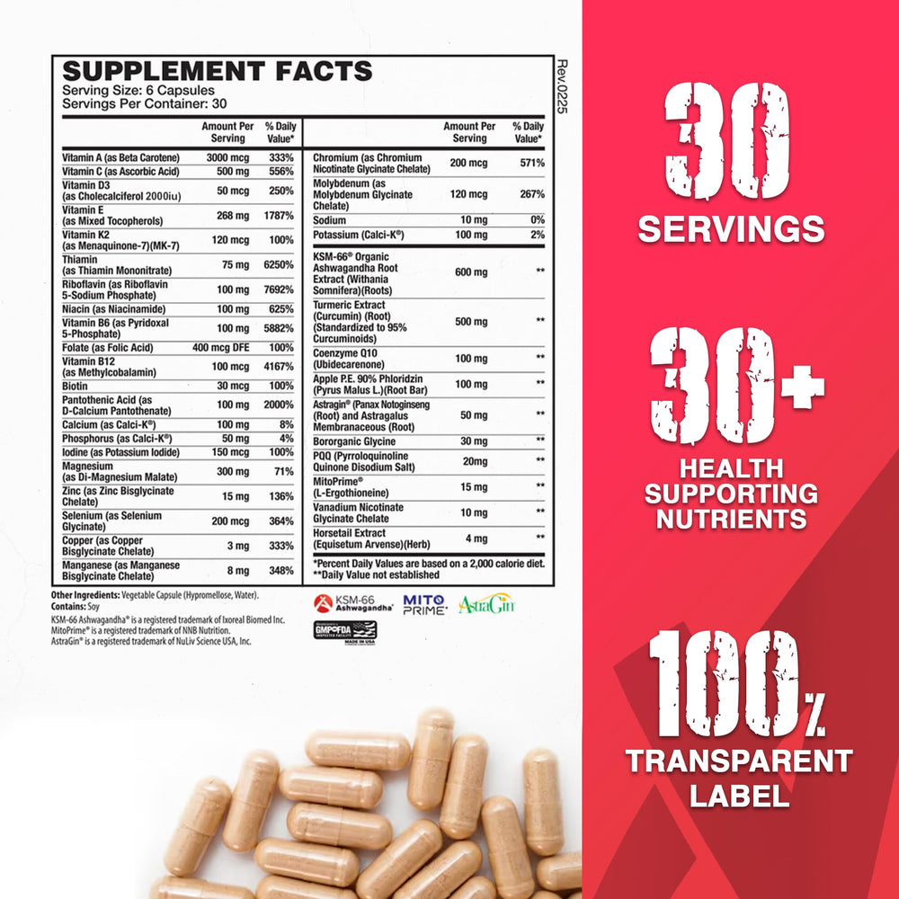 Back of Apollon Multivitamin bottle showing supplement facts and ingredients