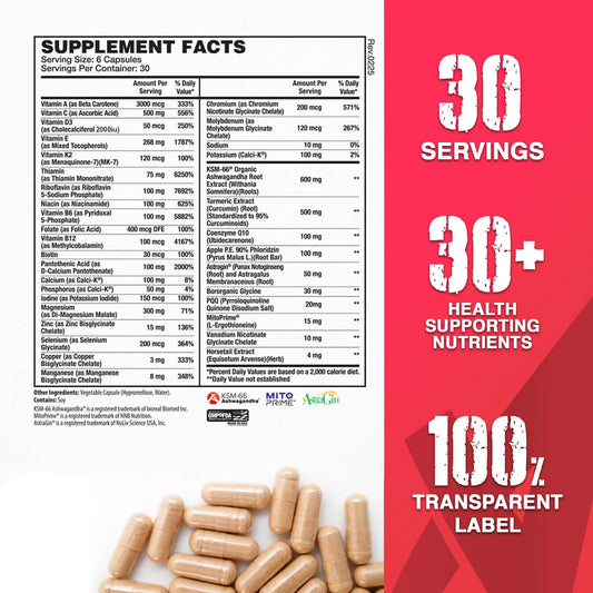 Back of Apollon Multivitamin bottle showing supplement facts and ingredients