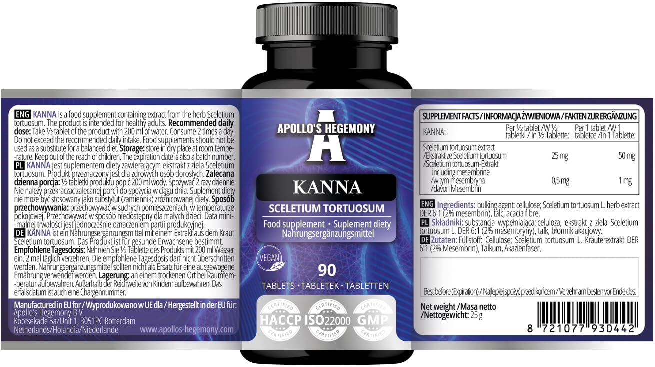 APOLLO'S HEGEMONY Kanna tablets in blister pack for convenient dosing