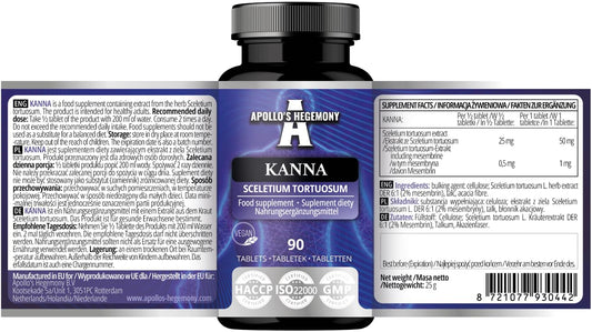 APOLLO'S HEGEMONY Kanna tablets in blister pack for convenient dosing