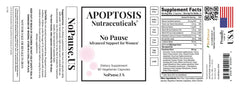 Apoptosis Menopause label and ingredients closeup highlighting a non-GMO formula.