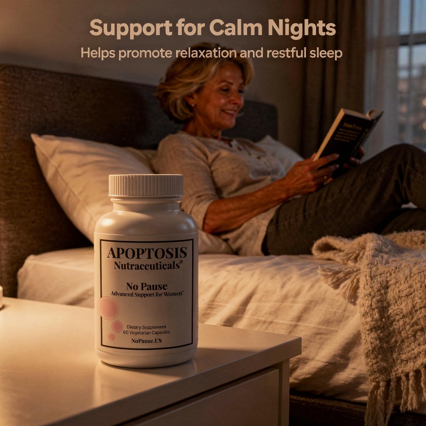 Apoptosis Menopause packaging on shelf illustrating trusted dietary supplement.