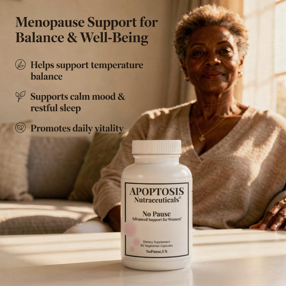 Apoptosis Menopause production facility sign indicating USA-made quality standards.