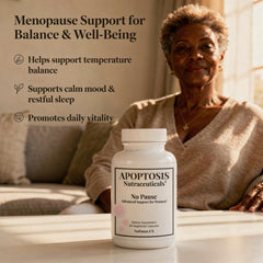 Apoptosis Menopause production facility sign indicating USA-made quality standards.