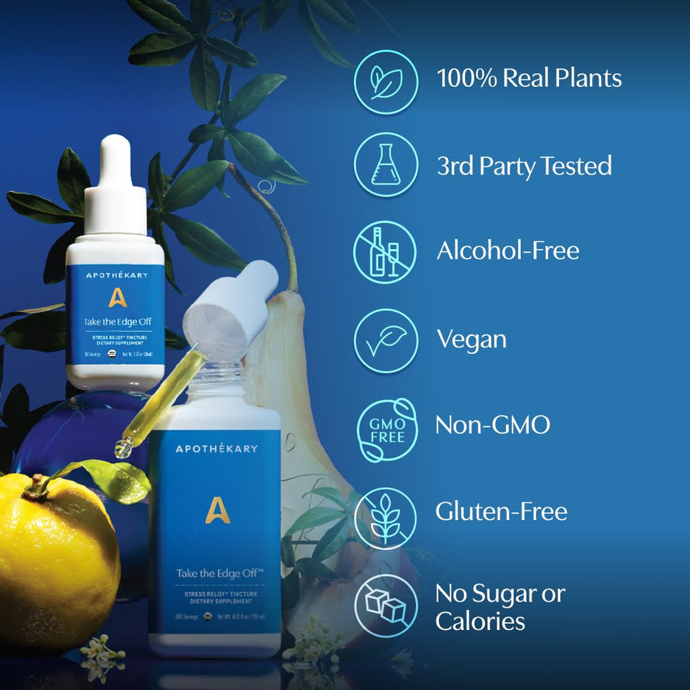 Passionflower leaf detail in Apothekary Take The Edge Off bottle