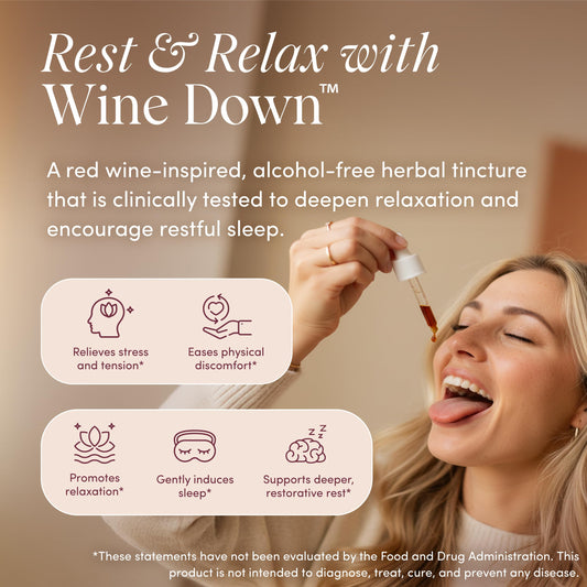 Apothékary Wine Down dropper full for convenient evening use and measured servings.