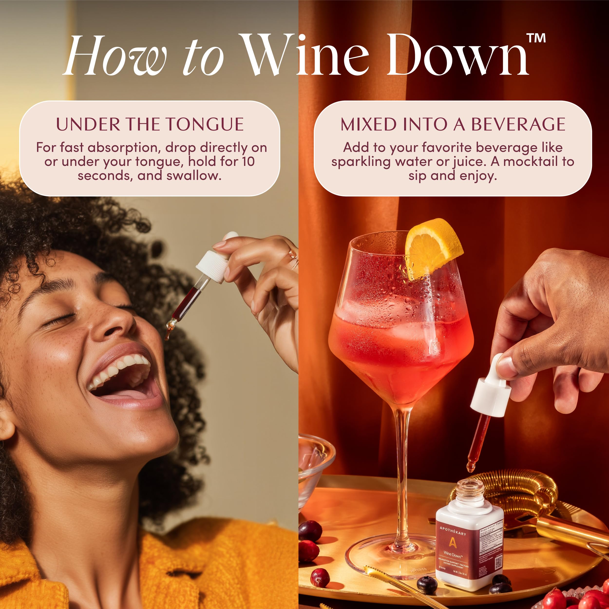 Apothékary Wine Down packaging and box highlighting on-the-go wellness.