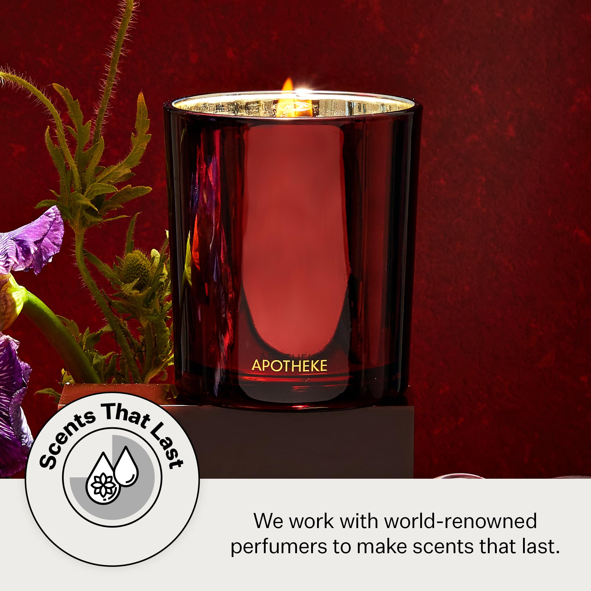 APOTHEKE Bitter Cherry candle in a living room creates cozy ambiance.