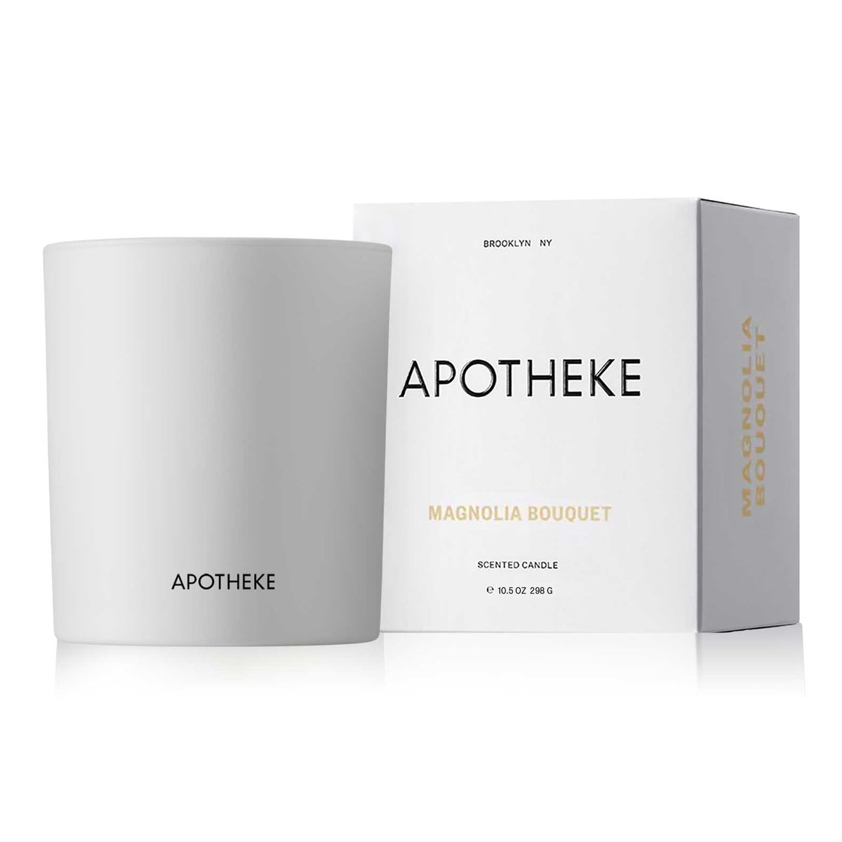 APOTHEKE Signature Magnolia Bouquet Candle front view for inviting living room ambiance
